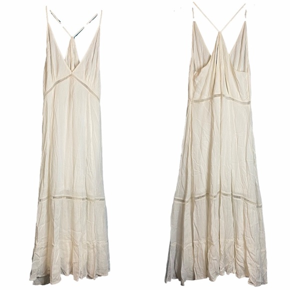 Raga La Cruz Midi Sundress White Plunging V Neck Bohemian Flowy S Small - Picture 2 of 15